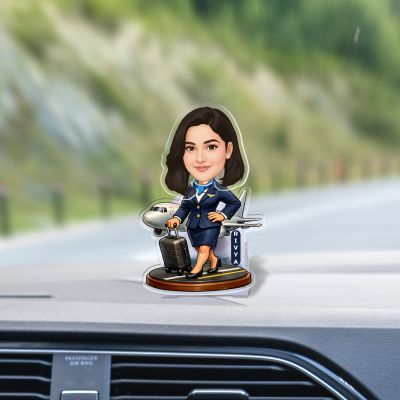 Personalized Gift for Air Hostess Booblehead Caricature for Girls Battery Powered Moving Head Feature Birthday Gift for Daughter, Sister, Mom & Lady Boss Tabletop Decor